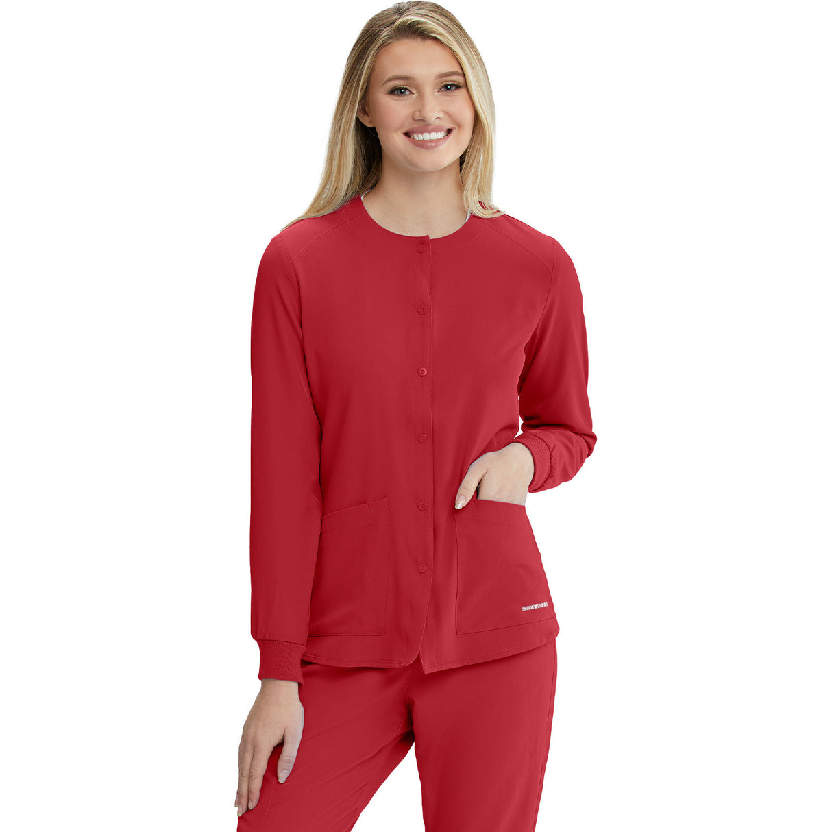Skechers Women's Two-Pocket Snap-Front Stability Warm-Up Scrub Jacket