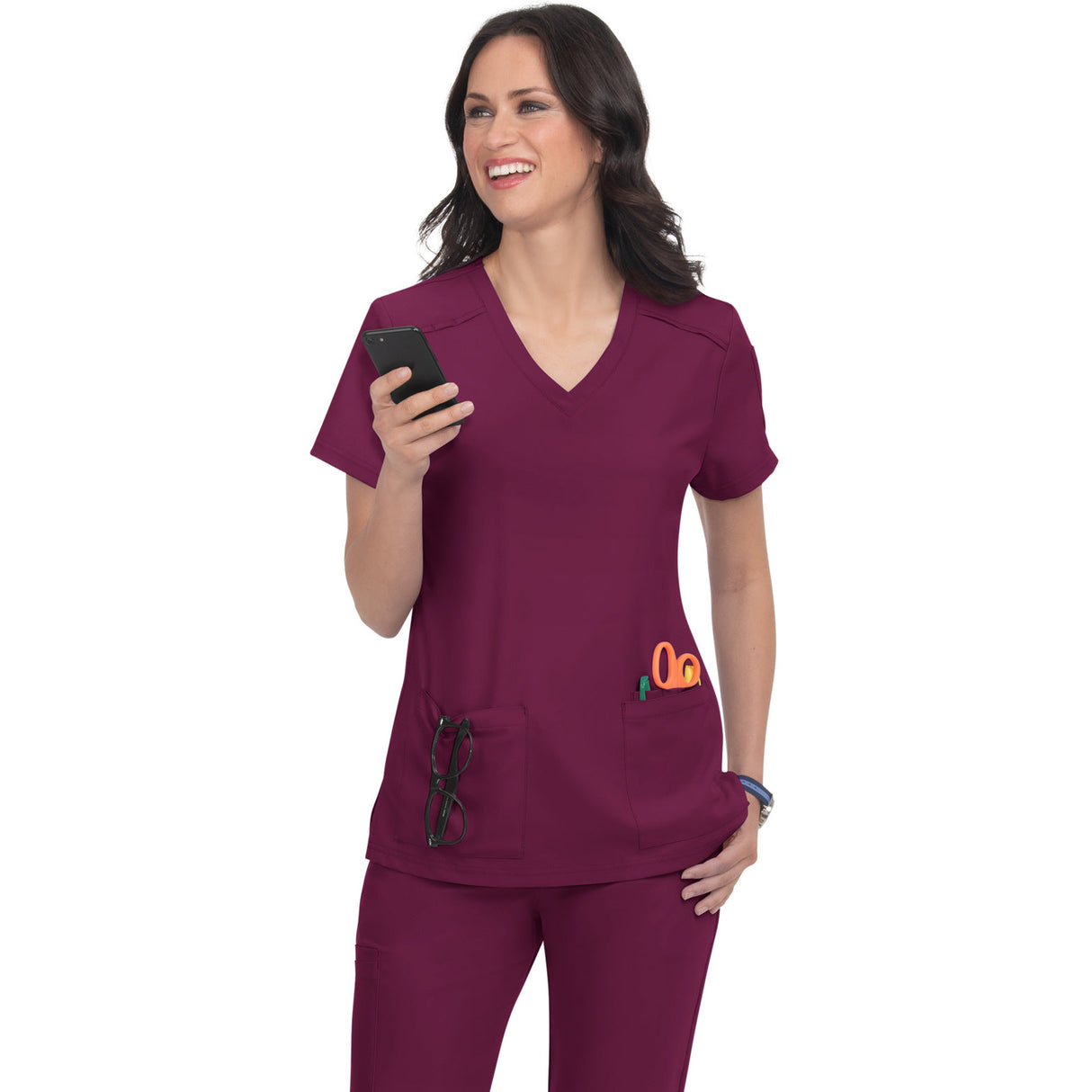 KOI Women's Three-Pocket V-Neck Cardi Top