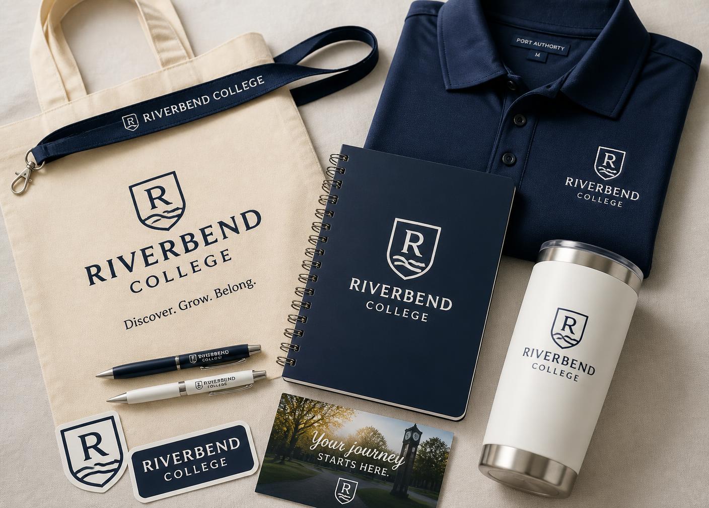 Custom campus-tour giveaways including totes, notebooks, lanyards, tumblers, pens and college apparel