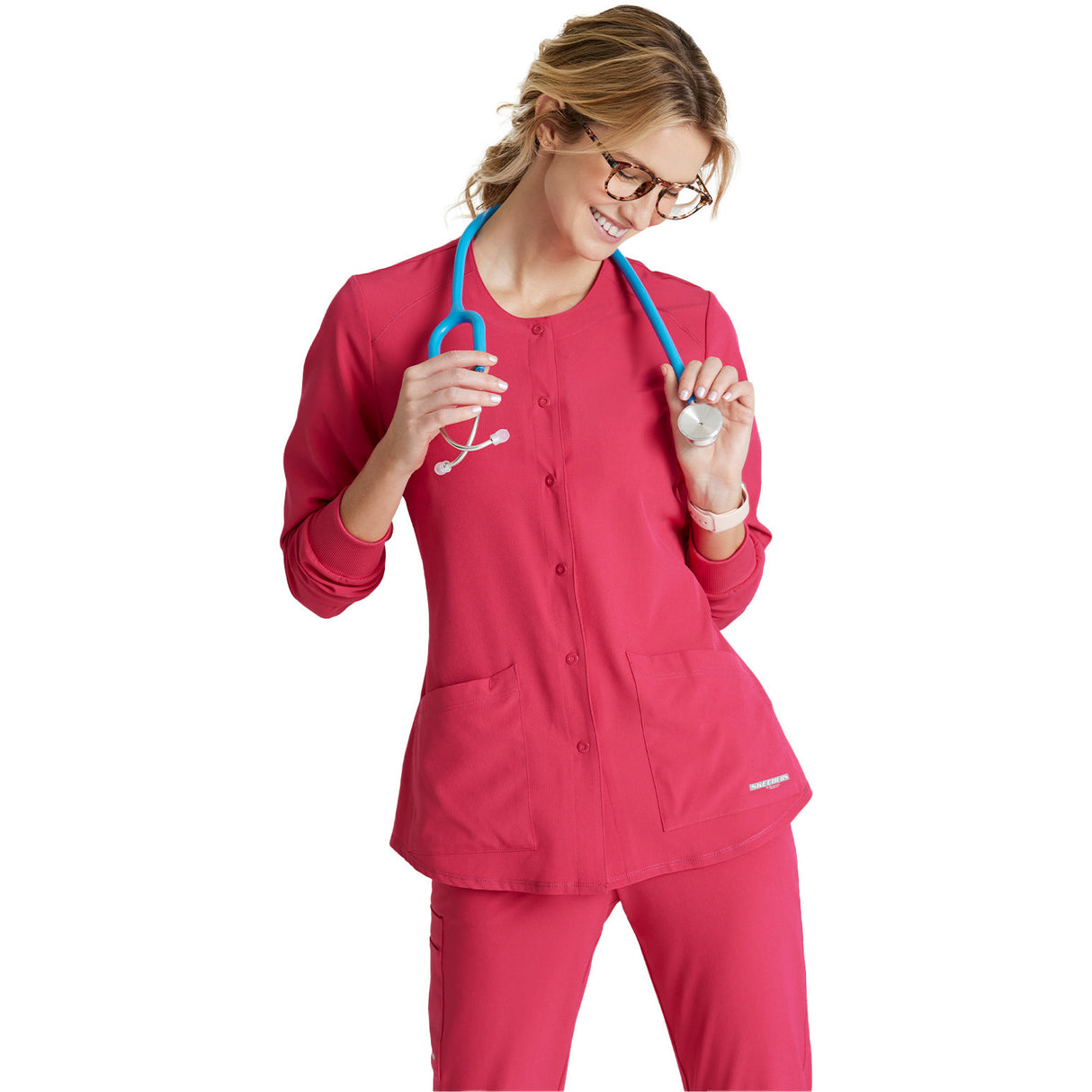 Skechers Women's Two-Pocket Snap-Front Stability Warm-Up Scrub Jacket