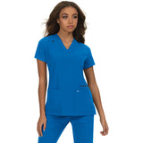 KOI Women's Three-Pocket Wide V-Neck Stretch Hustle and Heart Top