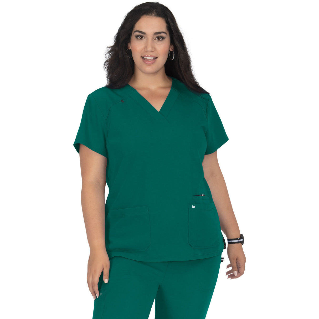 KOI Women's Three-Pocket Wide V-Neck Stretch Hustle and Heart Top