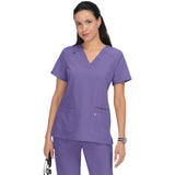 KOI Women's Three-Pocket Wide V-Neck Stretch Hustle and Heart Top