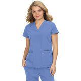 KOI Women's Three-Pocket Wide V-Neck Stretch Hustle and Heart Top