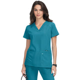 KOI Women's Three-Pocket Wide V-Neck Stretch Hustle and Heart Top