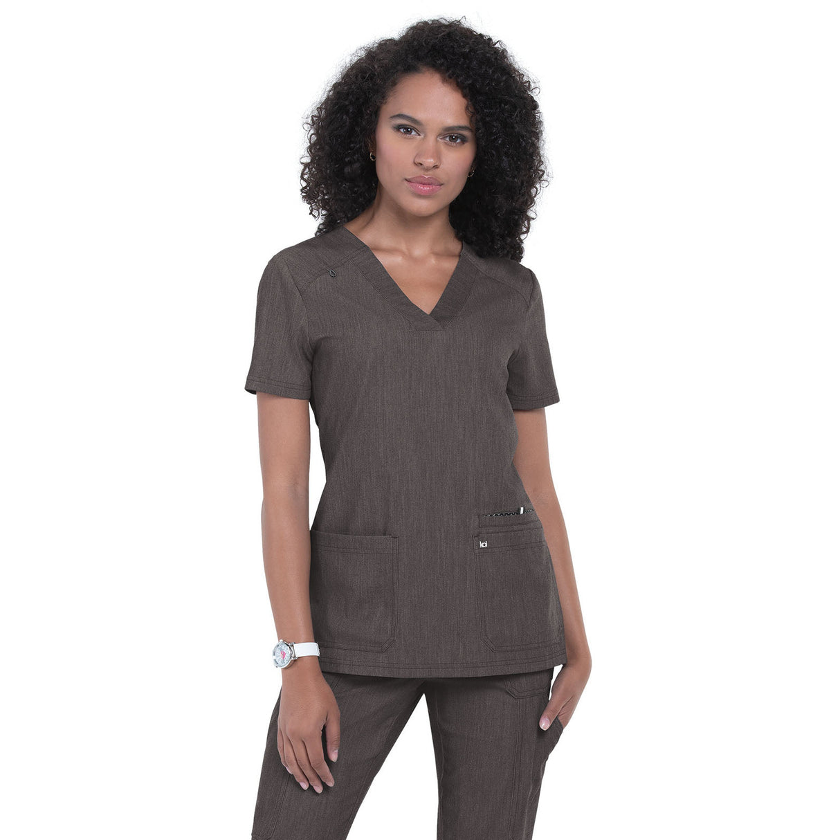 KOI Women's Three-Pocket Wide V-Neck Stretch Hustle and Heart Top