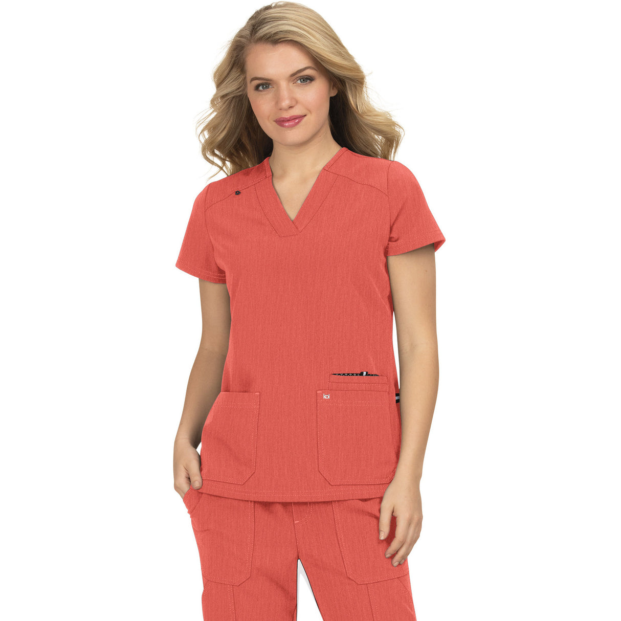 KOI Women's Three-Pocket Wide V-Neck Stretch Hustle and Heart Top