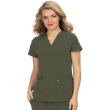 KOI Women's Three-Pocket Wide V-Neck Stretch Hustle and Heart Top
