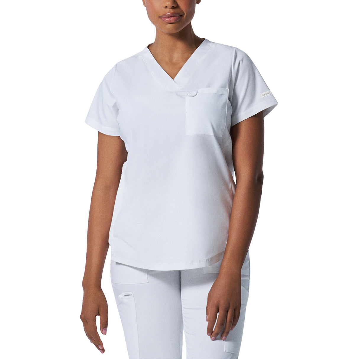 Landau Women's Two-Pocket Back Princess Seamed V-Neck Top