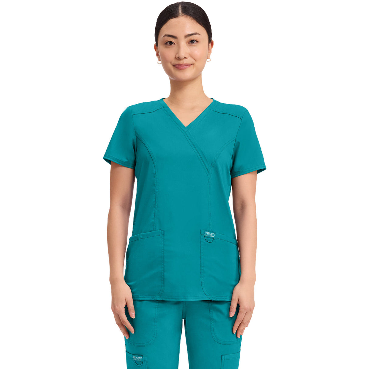 Cherokee Women's 2-Pocket Mock Wrap Top